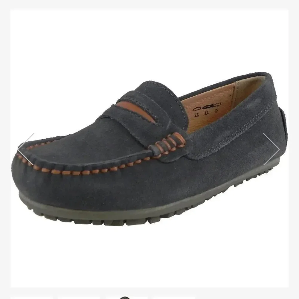 UMI Toddlers Boys Dark Gray Oxford Suede Slip On Loafers size 27 NWOT